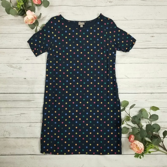 J Jill Polka Dot Short Sleeve Shift Dress Blue - Picture 1 of 7
